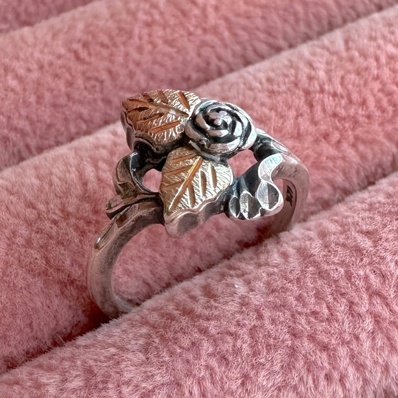 Vintage Black Hills Gold 925 Sterling Silver 12K Yellow & Rose Gold Rose Ring - Picture 11 of 14